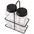 Kit Porta Temperos de Vidro Duplo com Suporte 120ml Saleiro e Pimenteiro