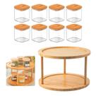 Kit Porta Temperos Giratório Bambu Com 8 Potes Herméticos