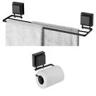 Kit Porta Toalha 45cm Toalheiro Duplo Papel Higiênico Suporte Ventosa Banheiro Preto Fosco - Future