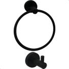 Kit Porta Toalha Argola Preto Fosco Toalheiro Inox Redondo E Cabide Gancho Simples Suporte Parede Banheiro Jogo