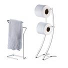 Kit Porta Toalha Rosto Bancada + Suporte Papel Higiênico Duplo Chão Cromado - Future