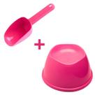 Kit Pote Comedor Alto Elevado Pet + Pá Dosadora Colher Ração
