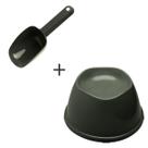 Kit Pote Comedor Alto Elevado Pet + Pá Dosadora Colher Ração