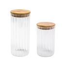 Kit Pote De Vidro Canelado Com Tampa Em Bambu 800ml e 1100ml