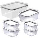 Kit pote hermético 2 x 360ml, 2 x 550ml, 1 x 910ml e 1 x 2,6 litros preto Plasutil