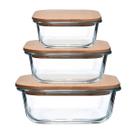 Kit Pote Hermético 3 Pçs Vidro Tampa Bambu 320ml 500ml 800ml