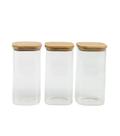 Kit Pote Hermético Vidro Quadrado Tampa de Bambu 3 peças - Oikos