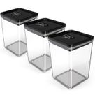 Kit Pote Mantimento Hermético 3 Peças de 1,5L Organizador Multiuso Cozinha Tampa com Trava Quadrado