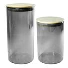 Kit Pote Vidro Fume Tampa Hermetica De Madeira 950ml E 1,3l Kit Pote Vidro Fume Tampa Hermetica De Madeira 950ml E 1,3l
