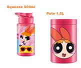 Kit Pote1,5L Lancheira+ Squeeze 500ml Escola Passeio Piquenique Infantil Menina Super Poderosa