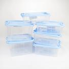 Kit Potes 007 sortido transparente com tampa colorida azul claro Kit Potes 007 sortido transparente com tampa colorida azul claro