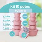 kit potes 10 Bowl Mais Jarra Cozinha Saladeira Marmitas Pote Cor Rosa