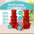 kit potes 10 Bowl Mais Jarra Cozinha Saladeira Pote Marmitas Cor Vermelho