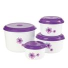 Kit Potes Branco Roxo Para Mantimentos Coleção Hibiscos 4 Peças