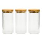 Kit Potes de Vidro com Tampa Bambu 650ml Tuut Porta Mantimento Hermético Boro 3pçs