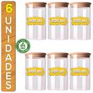 Kit Potes De Vidro Liso Premium Porta Condimentos Redondo Tampa Bambu Empilhável Alimentos Temperos