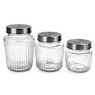 Kit Potes de Vidro Tampa de Metal Inox Lumen 3 peças