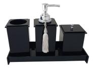 Kit Potes Em Acrílico Para Banheiro 4 Pçs Luxo K15pt5 Preto