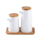 Kit Potes Galheteiros Cerâmico Bambu 3pçs