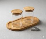 Kit Potes Hermético Vidro 250ml Bambu Café 19cm Decor Bambu