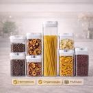 Kit Potes Herméticos Acrílico 7 Peças Multiuso com Tampa Vedação 1900ml 1200ml 800ml 500ml Ideal para Grãos Cereais Organização de Cozinha
