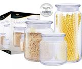 Kit Potes Herméticos Com 3 Pçs Tampa De Vidro