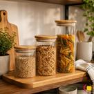 Kit Potes Herméticos de Vidro com Tampa de Bambu 3 Peças 500ml 700ml e 1L Kit Potes Herméticos de Vidro com Tampa de Bambu 3 Peças 500ml 700ml e 1L