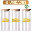 Kit Potes Herméticos de Vidro com Tampa de Bambu para Temperos e Condimentos