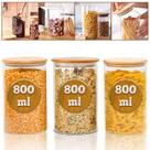 Kit Potes Porta Mantimento Frasco De Vidro Herméticos Tampa de Bambu Natural