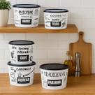 Kit potes porta mantimentos 5pcs plastico multiuso black branco 2l decorado redondo
