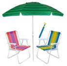 Kit Praia 2 Cadeira Alta Alumínio + Guarda Sol 2m Alum + Saca Areia Pressão - Mor Kit Praia 2 Cadeira Alta Alumínio + Guarda Sol 2m Alum + Saca Areia Pressão - Mor