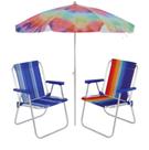 Kit Praia 2 Cadeira Alta Alumínio + Guarda Sol 2m Tie Dye Piscina Jardim - Belfix Kit Praia 2 Cadeira Alta Alumínio + Guarda Sol 2m Tie Dye Piscina Jardim - Belfix