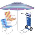 Kit Praia 2 Cadeira Alta Guarda Sol 2,4m Rosa Carrinho De Praia Com Avanço