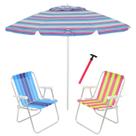 Kit Praia 2 Cadeira Alta Guarda Sol 2,4m Rosa Saca Areia Pressão - Belfix