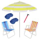 Kit Praia 2 Cadeira Alta Guarda Sol 2,4m Sortido 2 Mesa Portátil Saca Areia Pressão - Belfix