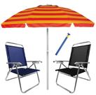 Kit Praia 2 Cadeira King Reclinável Alumínio + Guarda Sol 2,4m Alum + Saca Areia - Mor Kit Praia 2 Cadeira King Reclinável Alumínio + Guarda Sol 2,4m Alum + Saca Areia - Mor