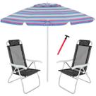 Kit Praia 2 Cadeira Prosa Preta Guarda Sol 2,4m Rosa Saca Areia Pressão - Belfix