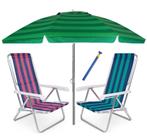 Kit Praia 2 Cadeira Reclinável 8 Pos Alum + Guarda Sol 2,4m + Saca areia - Mor Kit Praia 2 Cadeira Reclinável 8 Pos Alum + Guarda Sol 2,4m + Saca areia - Mor