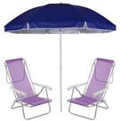 Kit Praia 2 Cadeira Reclinável 8 Pos Sannet Alumínio + Guarda Sol 2,6m Azul - Mor