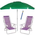 Kit Praia 2 Cadeira Reclinável Sannet Alum + Guarda Sol 2,4m Alum + Saca Areia - Mor Kit Praia 2 Cadeira Reclinável Sannet Alum + Guarda Sol 2,4m Alum + Saca Areia - Mor