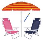 Kit Praia 2 Cadeira Summer Reclinável 6 Pos + Guarda Sol 2,4m + Saca Areia - Mor