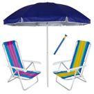 Kit Praia 2 Cadeiras Reclinável 8 Pos Alum + Guarda Sol 2,6m + Saca Areia - Mor Kit Praia 2 Cadeiras Reclinável 8 Pos Alum + Guarda Sol 2,6m + Saca Areia - Mor