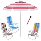 Kit Praia 3 Cadeira 8 Pos Alumínio Guarda Sol 2,4m Bagum Sortido Saca Areia Pressão - Belfix Kit Praia 3 Cadeira 8 Pos Alumínio Guarda Sol 2,4m Bagum Sortido Saca Areia Pressão - Belfix