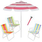 Kit Praia 3 Cadeira Alta Guarda Sol 2,4m Bagum Sortido Saca Areia Pressão - Belfix