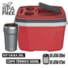 Kit Praia Caixa Térmica 20L Vermelha + Copo Pub Chumbo 500ml