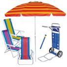 Kit Praia Carrinho Avanço 3 Cadeira Reclin 8 Pos Alum Guarda Sol 2,4m Saca Areia - Mor Kit Praia Carrinho Avanço 3 Cadeira Reclin 8 Pos Alum Guarda Sol 2,4m Saca Areia - Mor