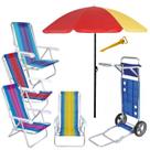 Kit Praia Carrinho C/ Avanço + 4 Cadeira Reclin Alum 8pos + Gurda Sol 1,8m + Saca Areia - Mor