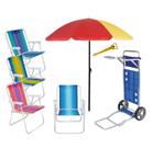 Kit Praia Carrinho Com Avanço Guarda Sol 1,8m 4 Cadeira Alum Alta Saca Areia - Mor