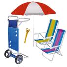 Kit Praia Carrinho De Praia + 2 Cadeira Reclinável + Guarda Sol 1,8m + Saca Areia - Mor Kit Praia Carrinho De Praia + 2 Cadeira Reclinável + Guarda Sol 1,8m + Saca Areia - Mor