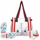 Kit Praia Feminino Âncora Branca com Bolsa, Necessaire e Chinelo, Magicc